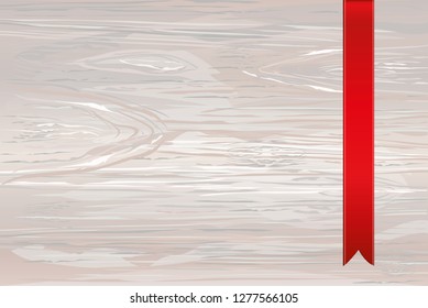 Decorative red ribbons banner with copy space on wooden background. Vector. For a holiday or a party.