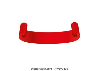 Decorative red ribbons banner with copy space isolated on white. Vector. For a holiday or a party.
