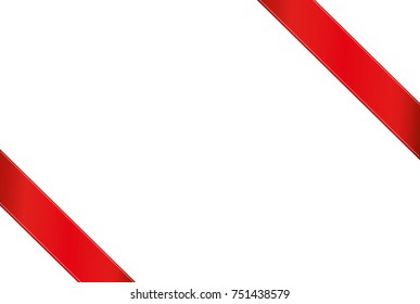 Decorative red ribbons banner in the corner diagonally. With copy space isolated on white. Vector. For a holiday or a party.