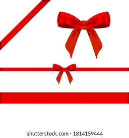 Cintas rojas decorativas con un arco. Decoración de página de barrido, empaque, elementos de invitación, Navidad, San Valentín, cumpleaños, elementos de embalaje de regalo de vacaciones, gráficos vectoriales