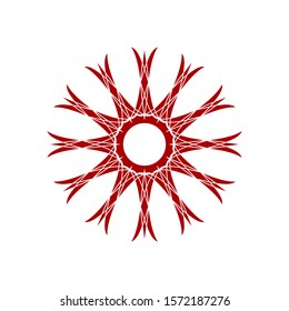 Decorative red round frame with abstract floral ornament. Circular frame. Elegant element for design. Vector.