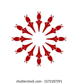 Decorative red round frame with abstract floral ornament. Circular frame. Elegant element for design. Vector.