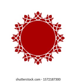 Decorative red round frame with abstract floral ornament. Circular frame. Elegant element for design. Vector.