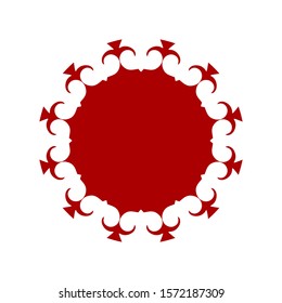 Decorative red round frame with abstract floral ornament. Circular frame. Elegant element for design. Vector.