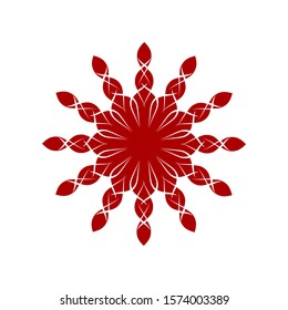 Decorative red round frame with abstract floral ornament. Circular frame. Elegant element for design. Vector.