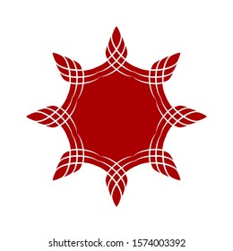 Decorative red round frame with abstract floral ornament. Circular frame. Elegant element for design. Vector.