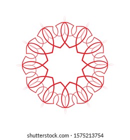 Decorative red round frame with abstract floral ornament. Circular frame. Elegant element for design. Vector.
