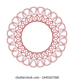 Decorative red round frame with abstract floral ornament. Circular frame. Elegant element for design. Vector.