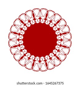 Marco redondo rojo decorativo con adorno floral abstracto. Marco circular. Elegante elemento de diseño. Vector.