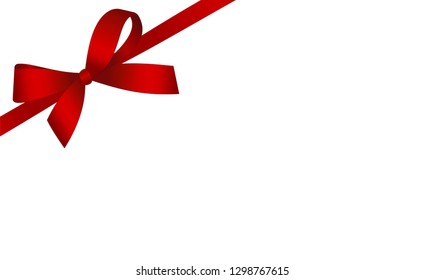 Decorative red satin bow with  ribbon isolated on white. Vector gift bow with curled ribbon for page decor. Concept for invitation, banners, gift cards, congratulation or website layout vector.