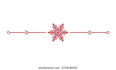 Línea roja decorativa del divisor del día de fiesta del copo de nieve aislada en blanco
