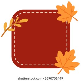 Marco cuadrado rojo decorativo con hojas de otoño tema Vector