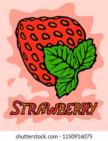 Decorative red strawberry with text on pink background