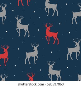 Decorative reindeer cute vector pattern. Winter background image. Design illustration.