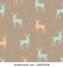 Decorative reindeer cute vector pattern. Winter background image print.