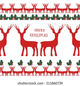 Decorative reindeer vector postcard. Design illustration background winter print Merry Christmas and Happy New Year.