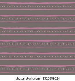 Decorative repeat seamless pattern with handdrawn lines and lines. Hand painted pink stripes and lines on purple background. Trendy endless texture for digital paper, fabric, backdrops, wrapping