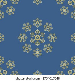 Decorative repeated image forming a  seamless pattern on blue background