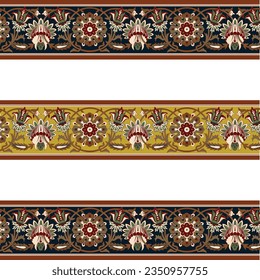 A decorative repeated seamless border with flowers and leaves