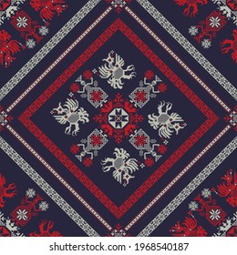 Decorative repeating pattern inspired by traditional Russian embroidery
