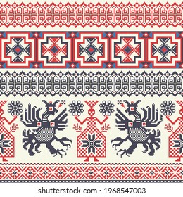 Decorative repeating pattern inspired by traditional Russian embroidery