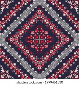 Decorative repeating pattern inspired by traditional Russian embroidery