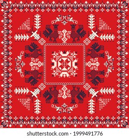 Decorative repeating pattern inspired by traditional Russian embroidery