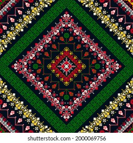 Decorative repeating pattern inspired by traditional Russian embroidery