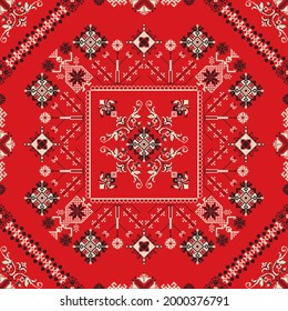 Decorative repeating pattern inspired by traditional Russian embroidery