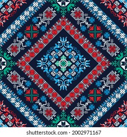 Decorative repeating pattern inspired by traditional Russian embroidery