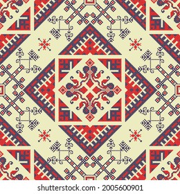 Decorative repeating pattern inspired by traditional Russian embroidery