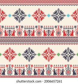 Decorative repeating pattern inspired by traditional Russian embroidery