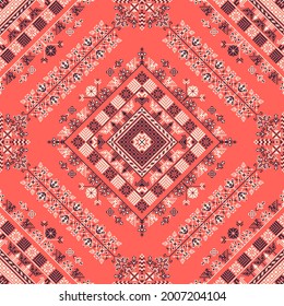 Decorative repeating pattern inspired by traditional Russian embroidery