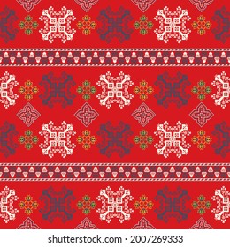 Decorative repeating pattern inspired by traditional Russian embroidery