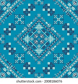 Decorative repeating pattern inspired by traditional Russian embroidery