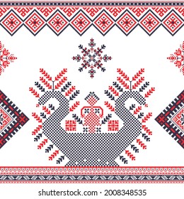 Decorative repeating pattern inspired by traditional Russian embroidery