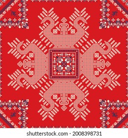 Decorative repeating pattern inspired by traditional Russian embroidery