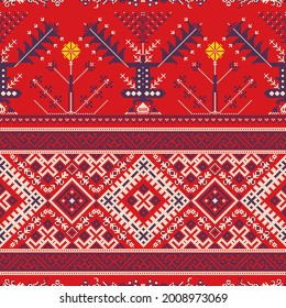 Decorative repeating pattern inspired by traditional Russian embroidery