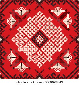 Decorative repeating pattern inspired by traditional Russian embroidery