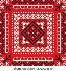 Decorative repeating pattern inspired by traditional Russian embroidery