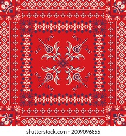 Decorative repeating pattern inspired by traditional Russian embroidery