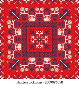 Decorative repeating pattern inspired by traditional Russian embroidery