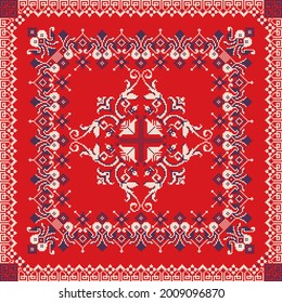 Decorative repeating pattern inspired by traditional Russian embroidery