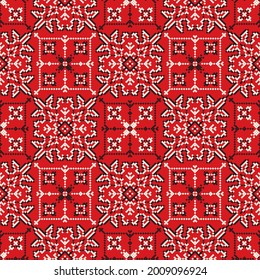 Decorative repeating pattern inspired by traditional Russian embroidery