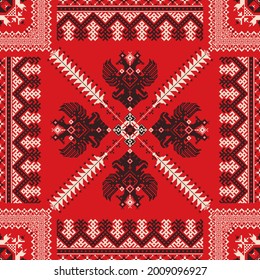 Decorative repeating pattern inspired by traditional Russian embroidery