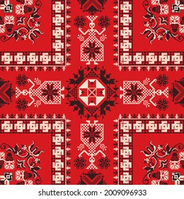 Decorative repeating pattern inspired by traditional Russian embroidery