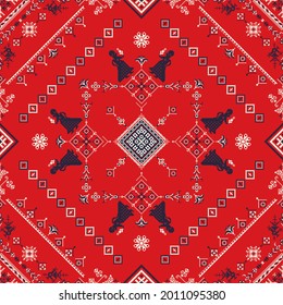 Decorative repeating pattern inspired by traditional Russian embroidery