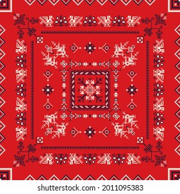 Decorative repeating pattern inspired by traditional Russian embroidery