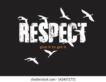 Decorative Respect Text with Flying Birds for Fashion Prints