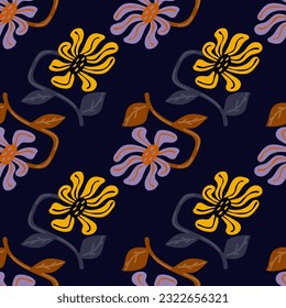 Decorative retro abstract flower seamless pattern. Vintage stylized flowers background. For fabric design, textile print, wrapping paper, cover. Vector illustration
